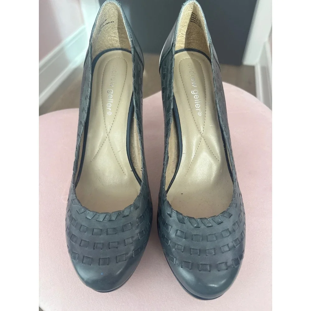 Andrew Geller Woven Leather Stiletto Heel‎ Platform Pumps Womens Size 8M Gray